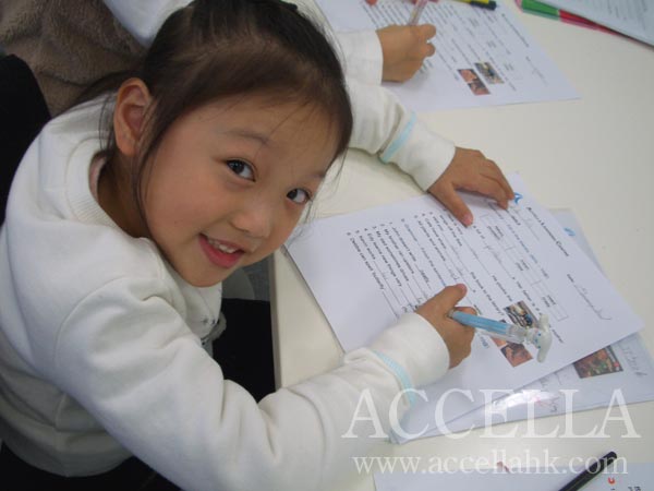 Edy acing her quiz at the beginning of last week's P2 class.